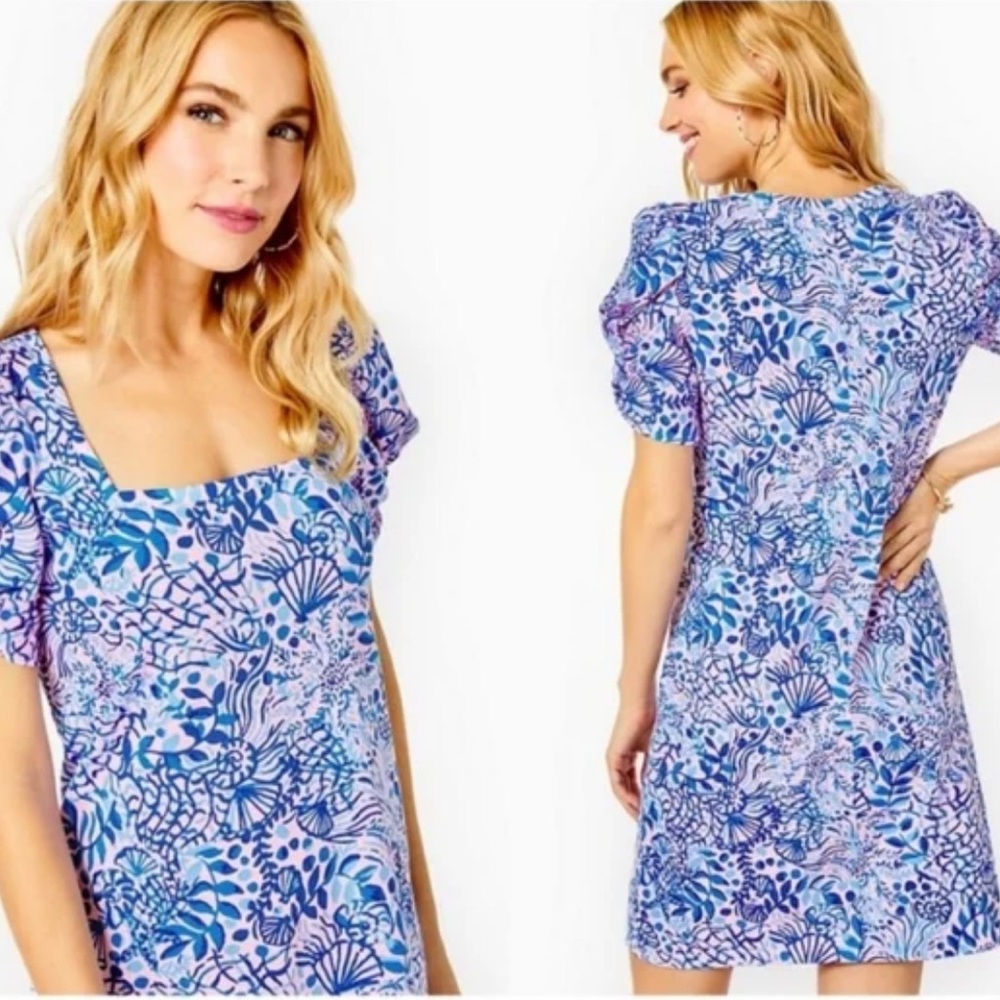 Perfect Lilly Pulitzer Haydn Tshirt Square Neck puff sleeve Dress - Picture 1 of 7